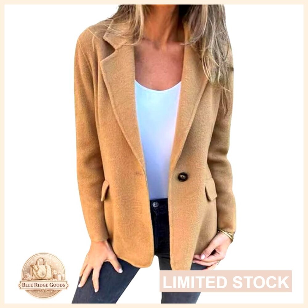 Wool Blend Blazer Jacket Classic Chic Business Office Pea Coat Regular Fit